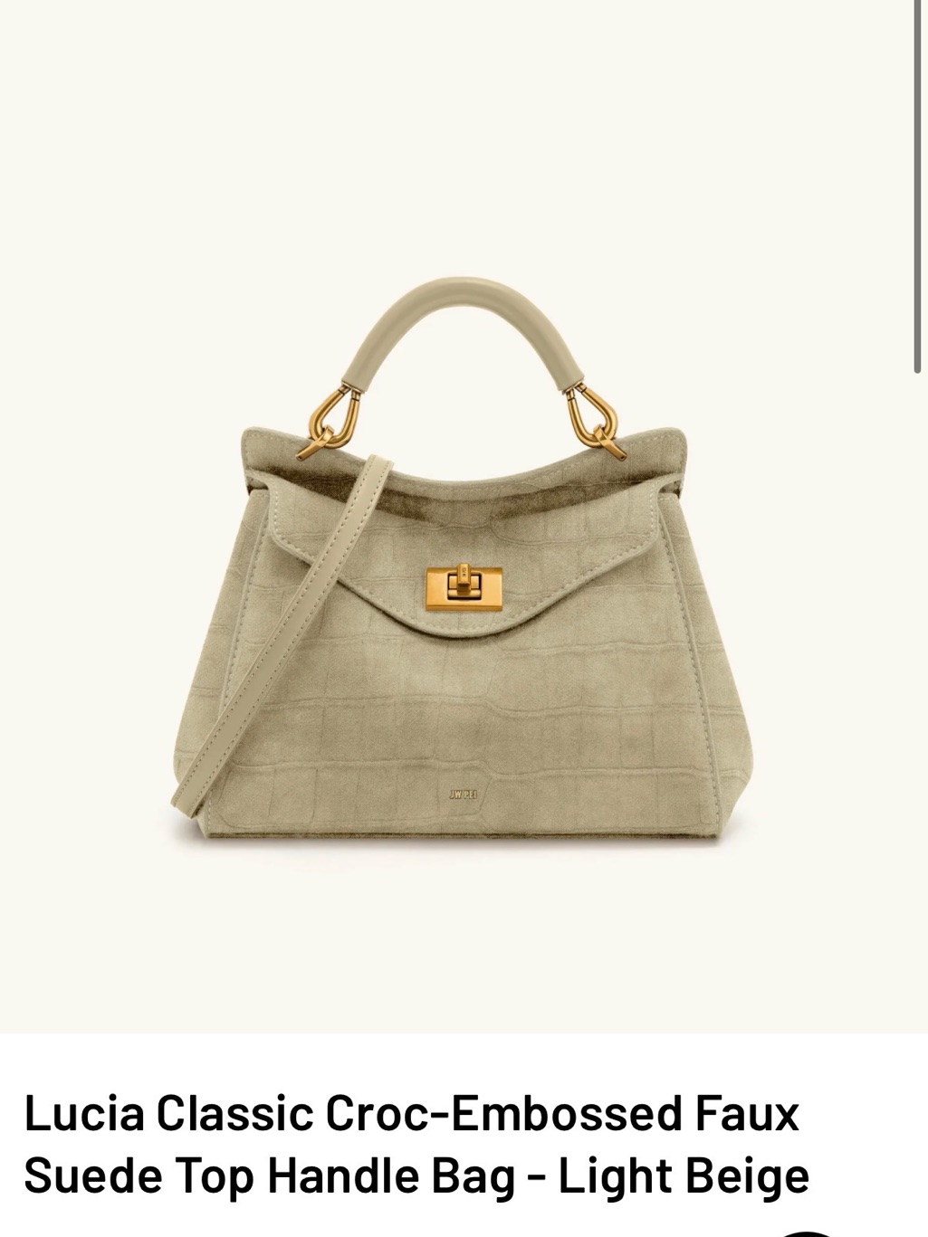 Nwt Light Beige Croc-Embossed Faux Suede Top Handle Bag